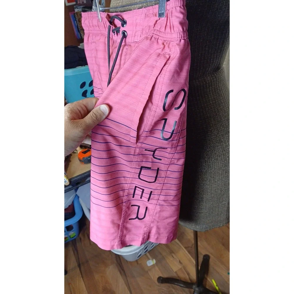 Spyder Swim Mens Pink Striped Board Shorts Trunks Mesh Lined Size Medium